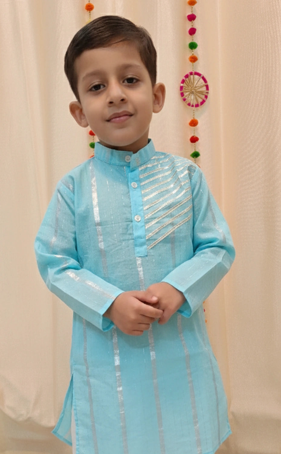 Blue Lurex kurta Set