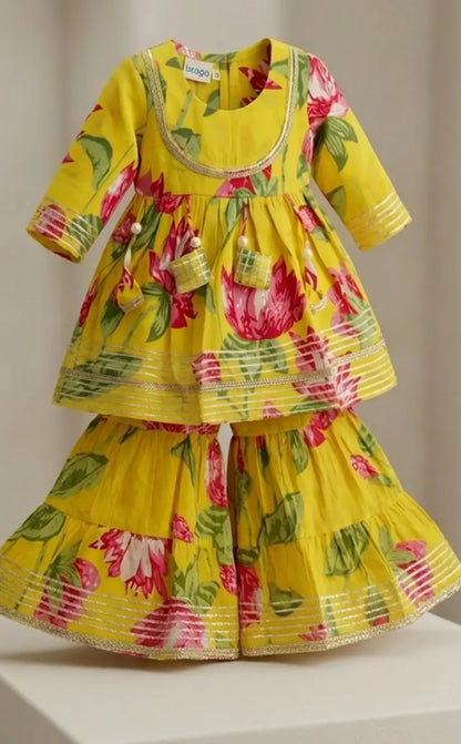 Floral Yellow sharara set