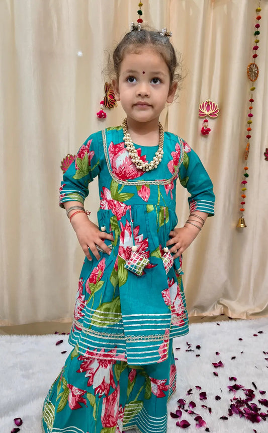 Floral Green sharara set