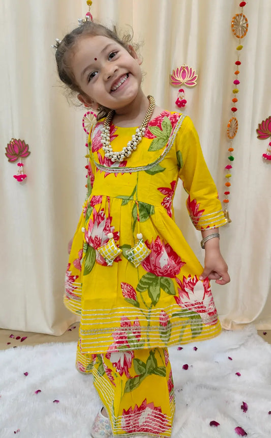 Floral Yellow sharara set