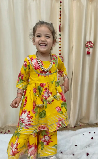 Floral Yellow sharara set