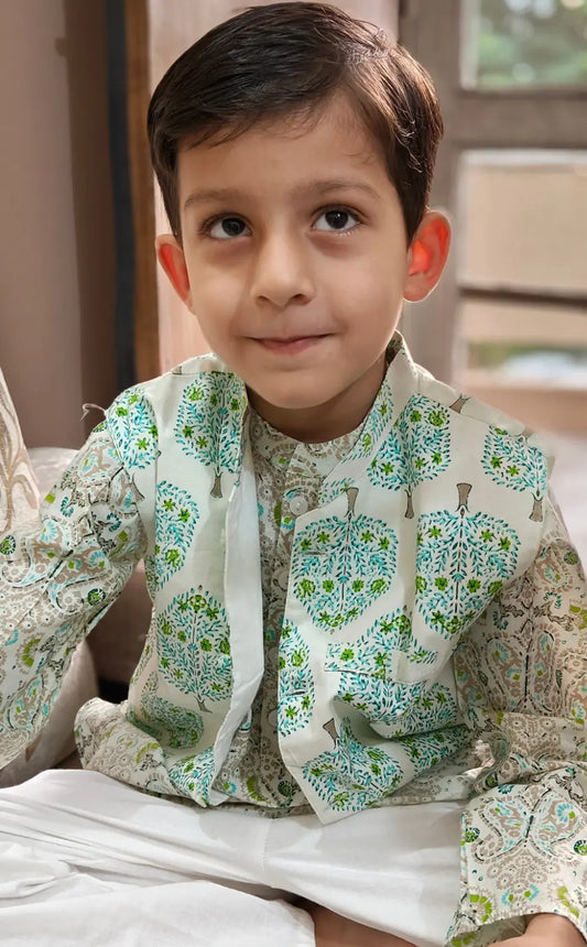 Block print Nehru Jacket set