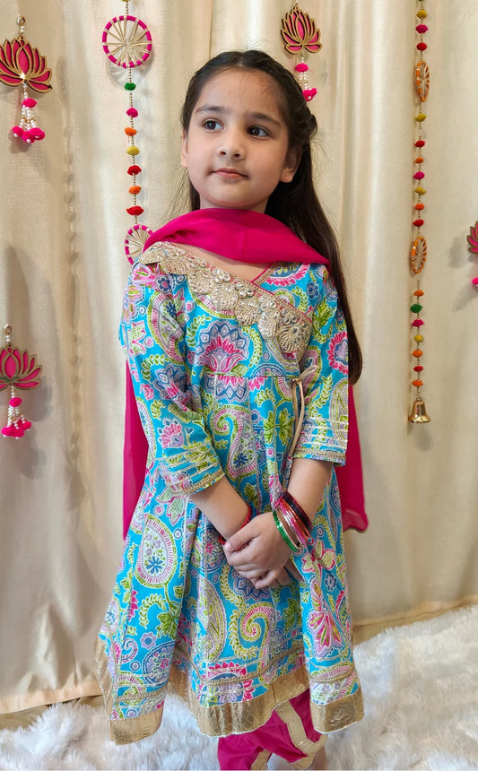 Blue Floral Dhoti Sets