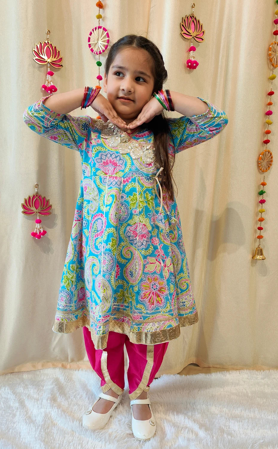 Blue Floral Dhoti Sets