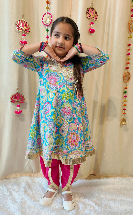 Blue Floral Dhoti Sets