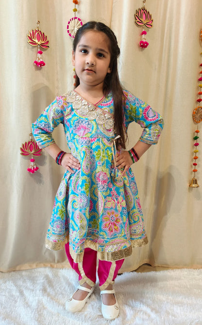 Blue Floral Dhoti Sets